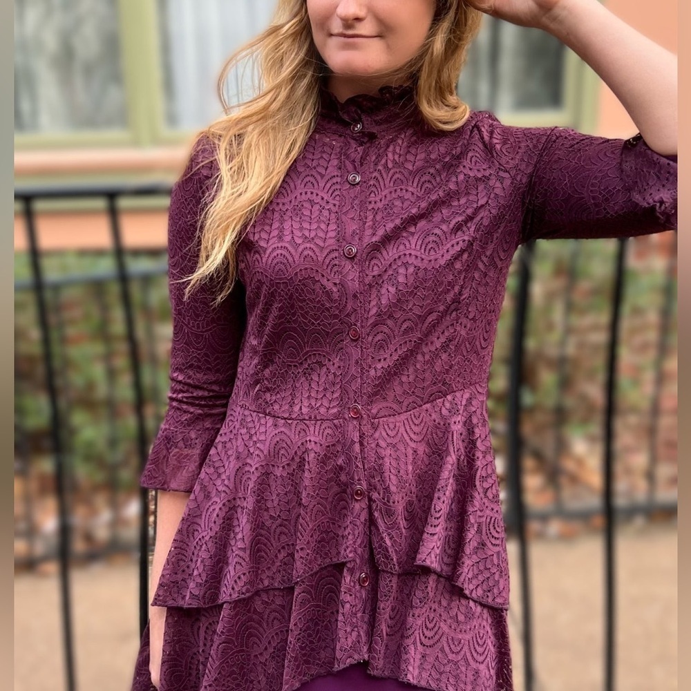 Zadie B's Aleah Modest Lace High Low Top Eggplant